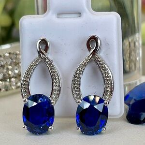 4.8ct Blue Sapphire dangle silver earrings